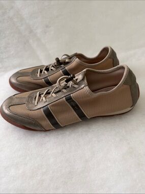 Dkny Taupe and Black Perforated Leather-Trim Sneakers